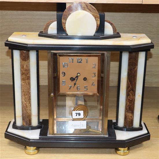 A French Art Deco marble four glass mantel clock height 44cm